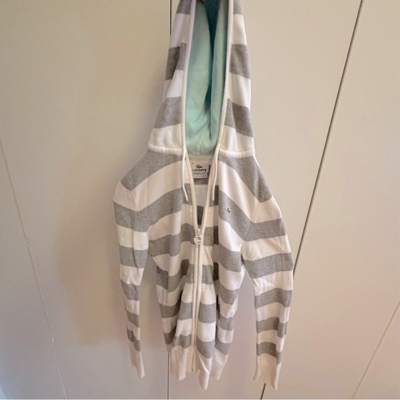 Lacoste Striped Zip Up Cotton Sweater Hoodie - Picture 6 of 8